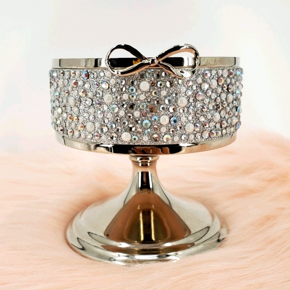 Rhinestone Glitter Silver Bow 3-Wick Candle Holder